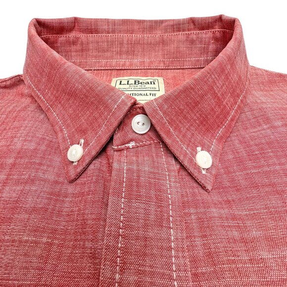 LL‎ Bean Pale Sienna Cotton Button Down Traditional Fit Chambray Shirt - Picture 2 of 8